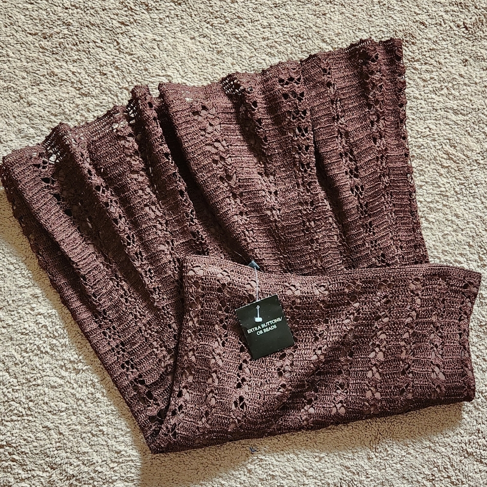 NWT Carmen Marc Valvo Crochet Brown Knee Length Skirt Y2K Whimsy Goth Grunge Sml